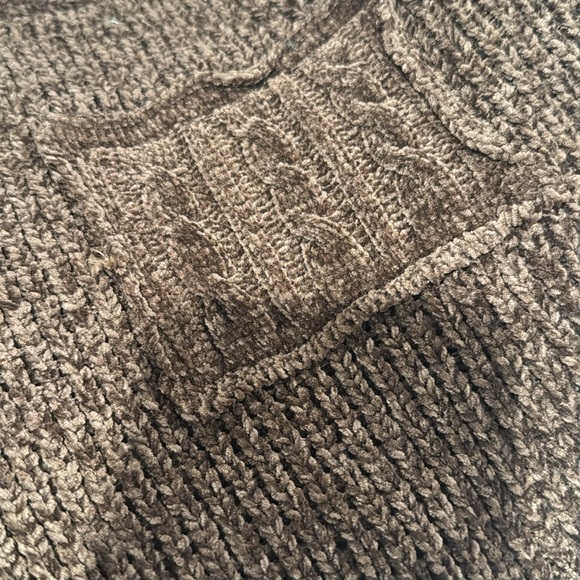 299. POL Thick CHENILLE chunky brown Cardigan Sweater Long Soft pockets - Picture 2 of 2